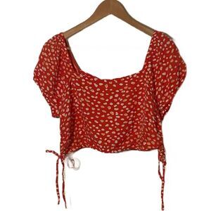 Roxy Red and White Dalmatian Print Cinched Sides Crop Top